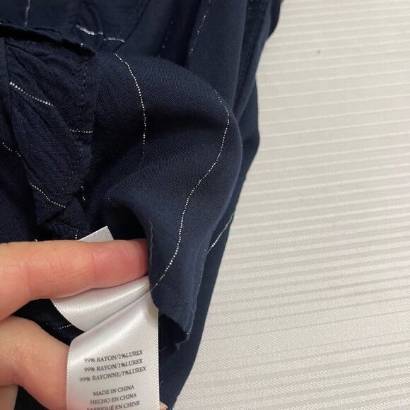 Rails Blouse Piper Tie Front Navy Silver Stripe Ruffle Button Up Shirt Medium - Picture 8 of 10